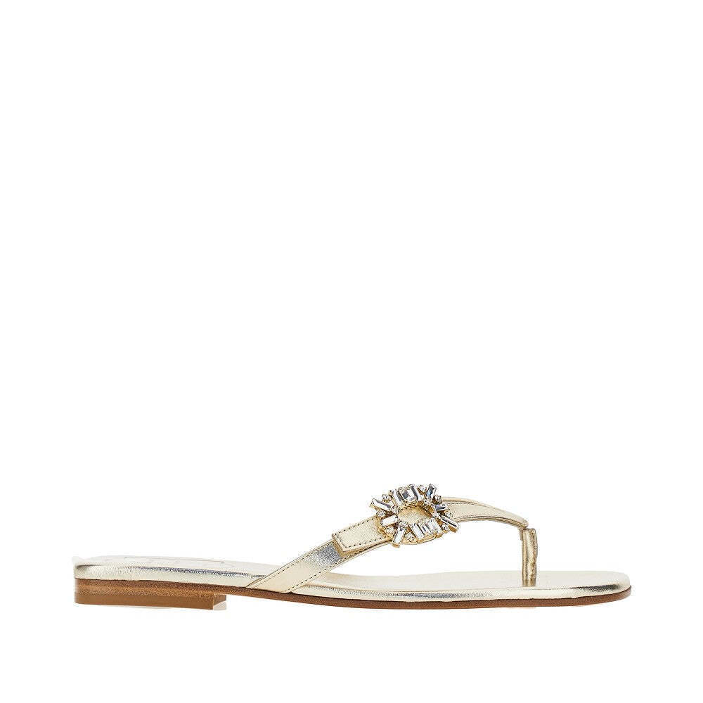 Roger Vivier Metallized Nappa Leather Thong Slides